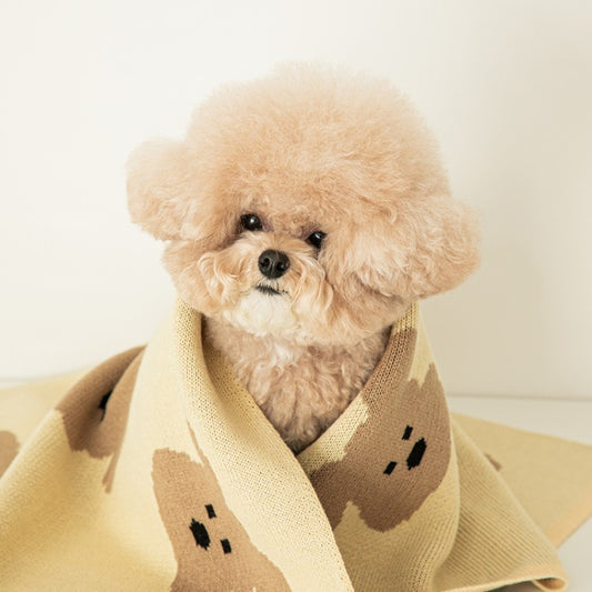 Knitted Pastel Yellow Puppy Print Blanket