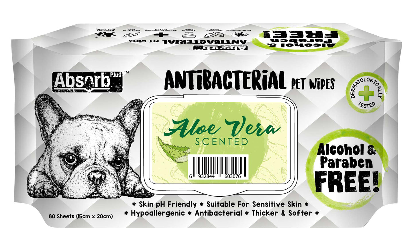 Absorb Plus AntiBacterial Pet Wipes 80pcs