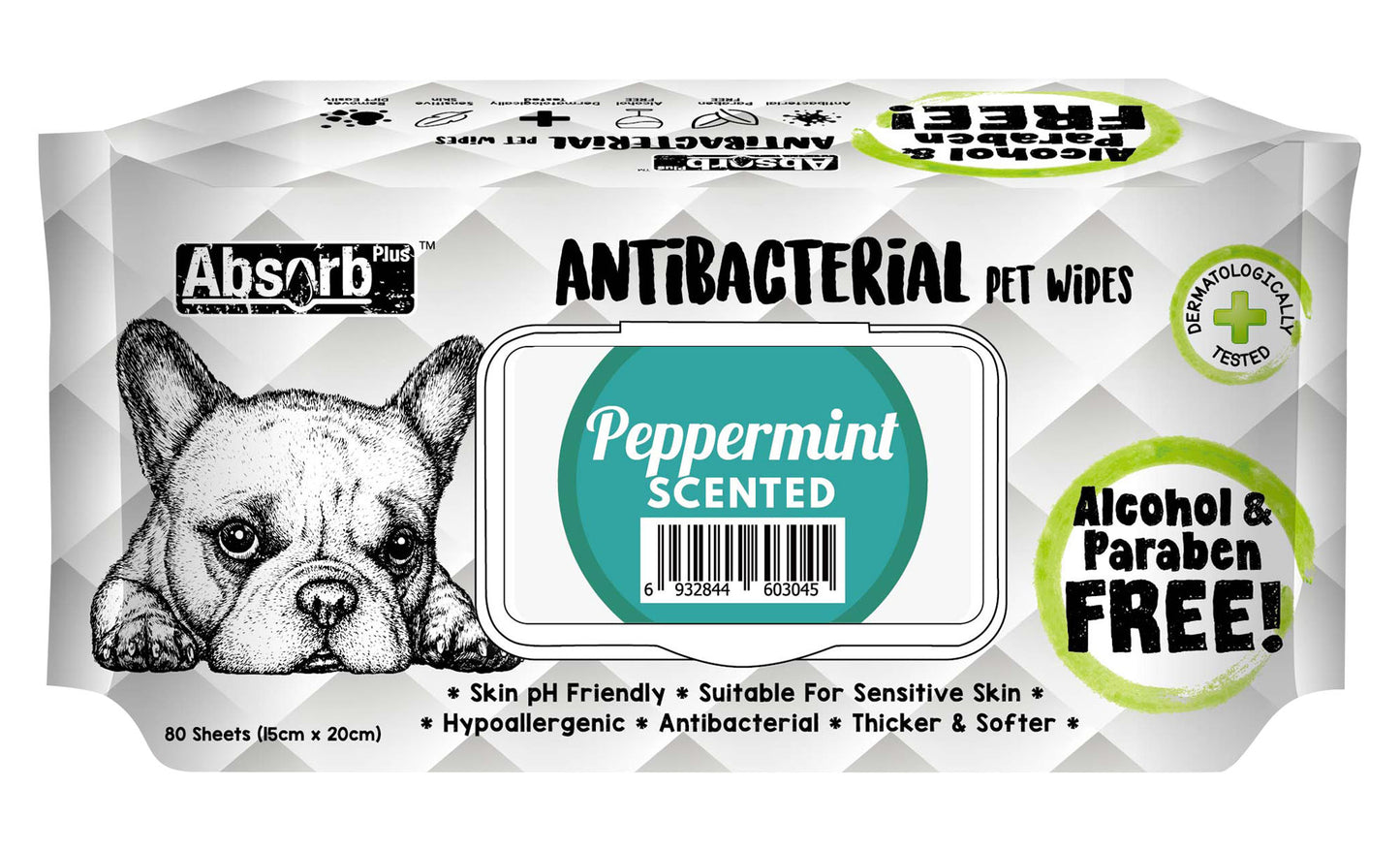 Absorb Plus AntiBacterial Pet Wipes 80pcs