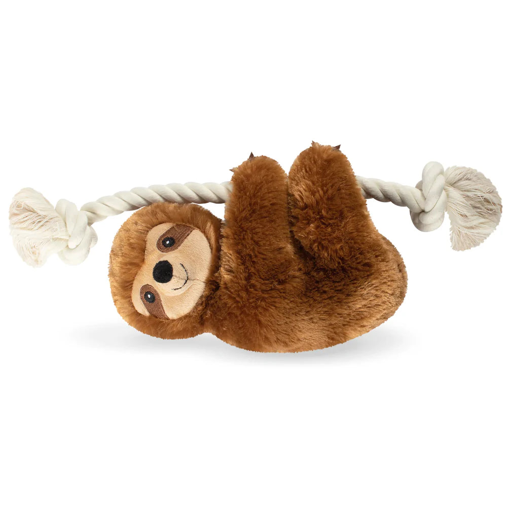 Stanley Brown Sloth On A Rope Dog Squeaky Plush Toy