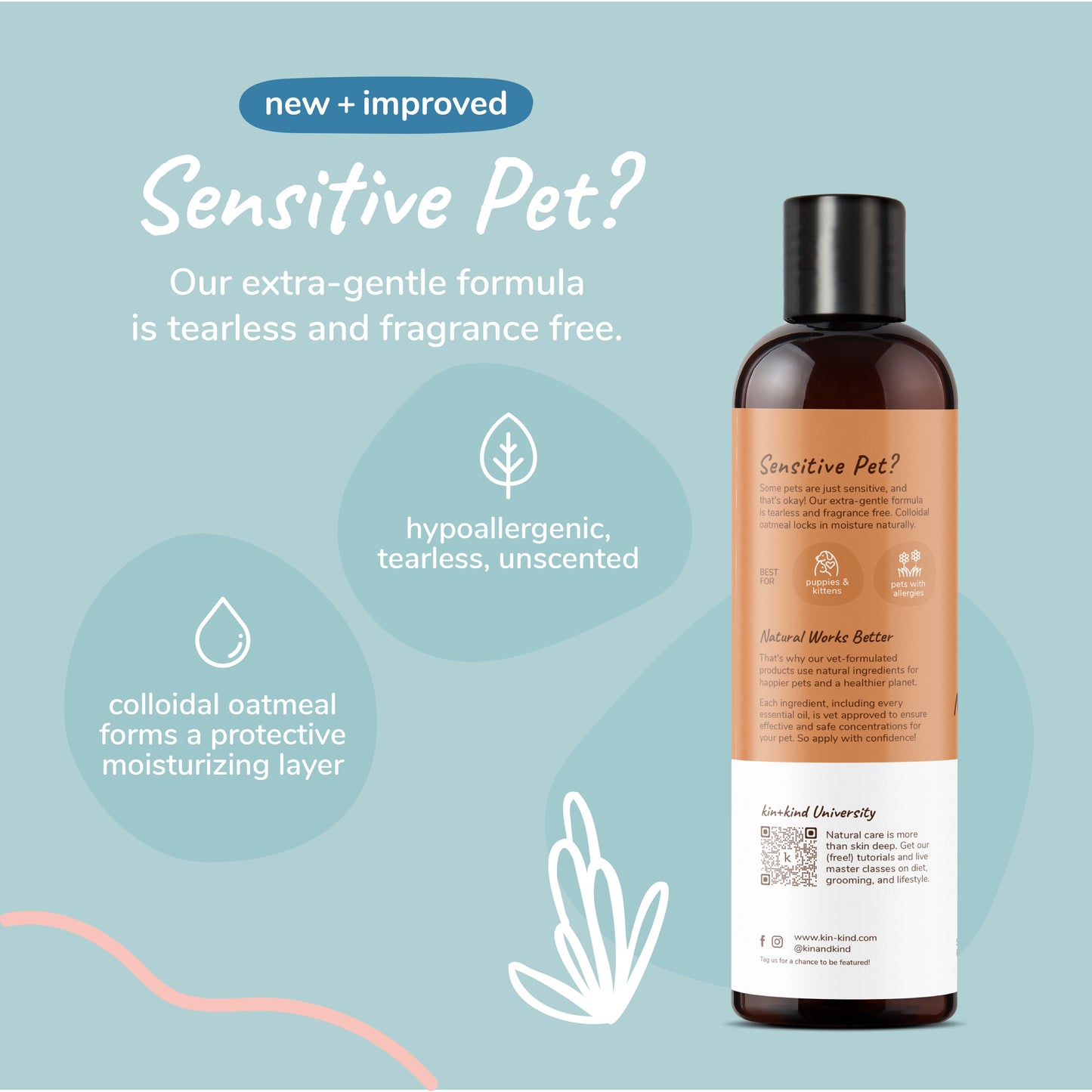 Kin + Kind Sensitive Skin Shampoo for Puppies & Kittens (Unscented)